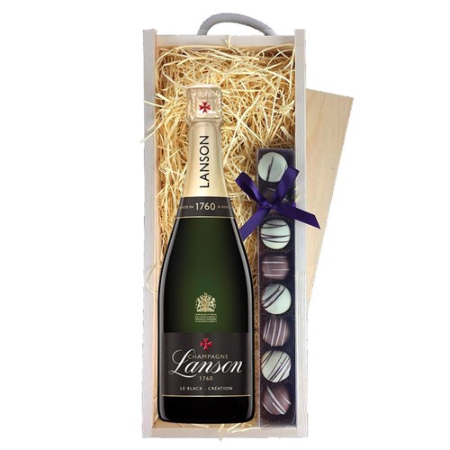Lanson Le Black Creation 257 Brut Champagne 75cl & Truffles, Wooden Box
